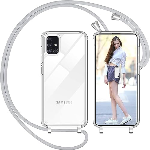 Nupcknn Handykette Hülle für Samsung Galaxy A51 4g Hülle TPU Bumper+PC Back Necklace(abnehmbar) Transparent Hülle mit Kordel zum Umhängen Handy Schutzhülle mit Band (6.5") von Nupcknn