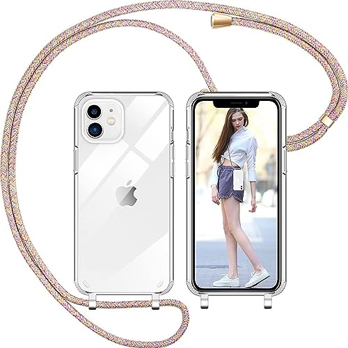 Nupcknn Handykette für iPhone 11 Hülle mit Band,Ultra Dünn Transparent Handyhülle (Abnehmbar Einstellbar) Necklace mit Kordel zum Umhängen Kameraschutz Handy Kette Stossfest Schutzhülle(Regenbogen) von Nupcknn