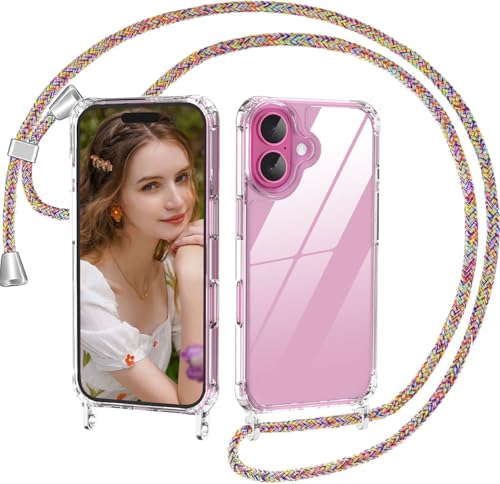 Nupcknn Handykette für iPhone 16 Hülle mit Band,Ultra Dünn Transparent Handyhülle (Abnehmbar Einstellbar) Necklace mit Kordel zum Umhängen Kameraschutz Handy Kette Stossfest Schutzhülle von Nupcknn