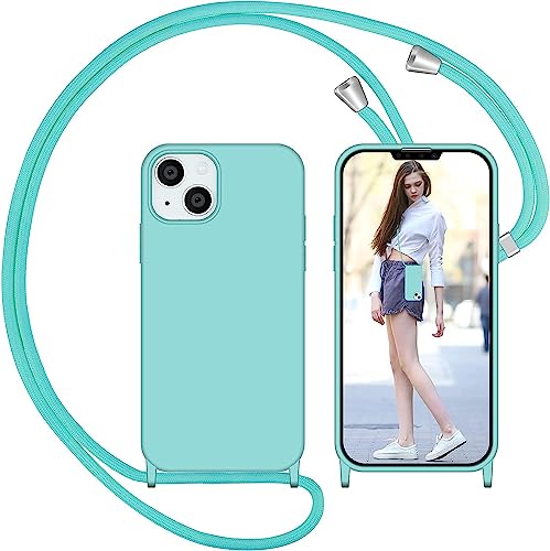 Nupcknn Liquid Silikon Handykette Hülle für iPhone 13 Hülle Necklace(abnehmbar) Hülle mit Kordel zum Umhängen Handy Schutzhülle mit Band (Gletscherblau) von Nupcknn