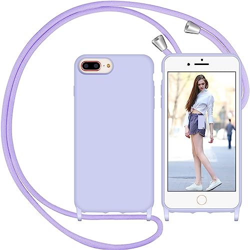 Nupcknn Liquid Silikon Handykette Hülle für iPhone 7 Plus/iPhone 8 Plus/iPhone 6s Plus Hülle Necklace(abnehmbar) Hülle mit Kordel zum Umhängen Handy Schutzhülle mit Band (Lila, 5.5") von Nupcknn