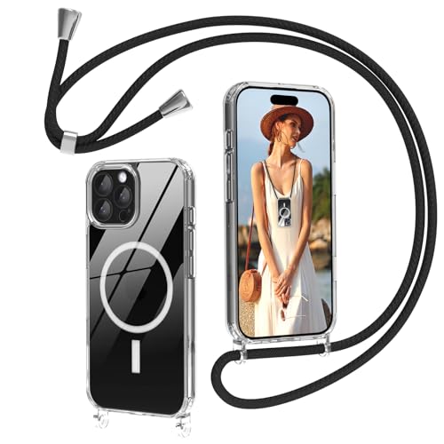 Nupcknn für iPhone 16 Pro Hülle mit Band MagSafe,Magnetische Handykette Dünn Transparent Handyhülle (Abnehmbar Einstellbar) Necklace mit Kordel zum Umhängen Kameraschutz Handy Stossfest Schutzhülle von Nupcknn