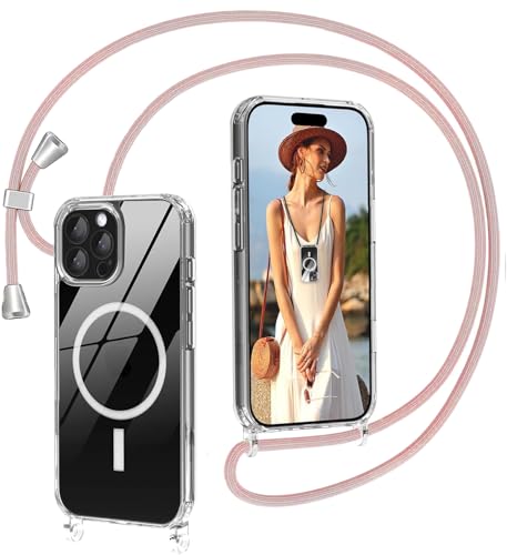 Nupcknn für iPhone 16 Pro Hülle mit Band MagSafe,Magnetische Handykette Dünn Transparent Handyhülle (Abnehmbar Einstellbar) Necklace mit Kordel zum Umhängen Kameraschutz Handy Stossfest Schutzhülle von Nupcknn