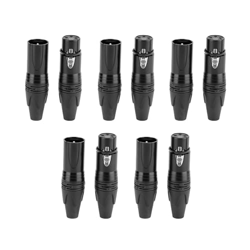 NutriEss 5 Pair 3 Pin XLR Plug Audio Socket Connector Black for Audio Microphone Cable Connector Professional Sound Equipment von NutriEss