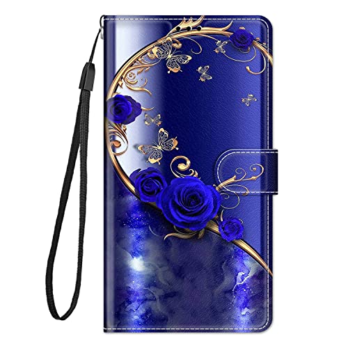 Nuxiady Handyhülle für Samsung Galaxy A40 Hülle mit Schön Motiv Muster PU Lederhülle Flip Case Klappbar Cover Handytasche Schutzhülle Stoßfeste Klapphülle für Galaxy A40, Blaue Rose von Nuxiady