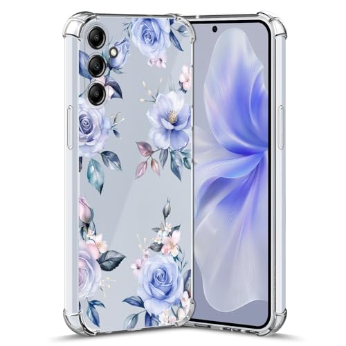 Nuxiady Hülle für Samsung Galaxy A25 5G Silikon Transparent Handyhülle Dünne Bumper schutzhülle Stoßfeste Kratzfestes Blume Case Weiche Cover Kompatibel mit Galaxy A25, Blaue Rose von Nuxiady