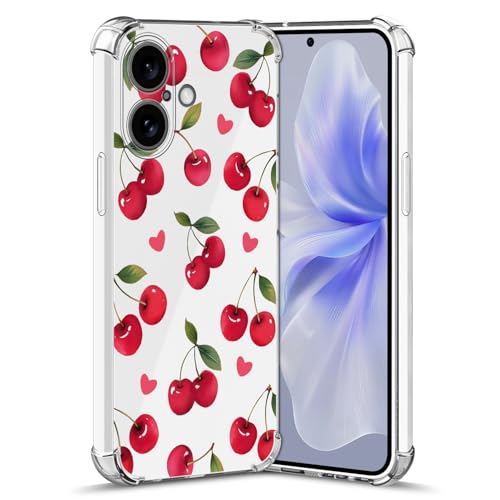 Nuxiady Hülle für iPhone 16 Silikon Transparent Handyhülle Dünne Bumper schutzhülle Stoßfeste Kratzfestes Blume Case Weiche Cover Kompatibel mit iPhone 16, Kirsche von Nuxiady