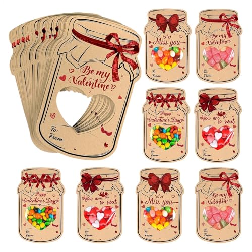 Nuytghr Valentines Day Cards, Jar Shape Valentine Exchange Cards - 48-Piece Interactive Valentine’s Day Cards for Kids, Perfect for School Exchanges, Party Favors for Boys and Girls von Nuytghr