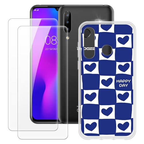 OAGELIM Hergestellt für Doogee N20 Hülle + 2 Displayschutzfolien aus gehärtetem Glas, stoßfeste, weiche Silikon-TPU-Hülle für Doogee Y9 Plus (16 cm) von OAGELIM