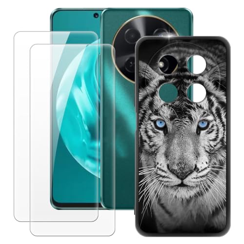 OAGELIM Hergestellt für Huawei Enjoy 70 Pro 4G Hülle + 2 Displayschutzfolien aus gehärtetem Glas, ultradünn, stoßfest, weiche TPU-Silikon-Schutzhülle für Huawei Changxiang 70 Pro 4G (6,7 Zoll) von OAGELIM