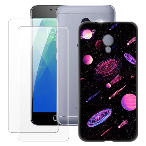 OAGELIM Hergestellt für Meizu M5S Hülle + 2 Displayschutzfolien aus gehärtetem Glas, ultradünn, stoßfest, weiches TPU-Silikon-Cover für Meizu M5S (13,2 cm) von OAGELIM