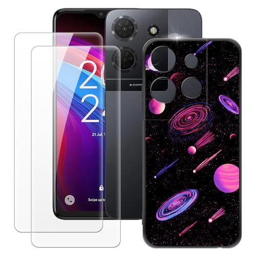 OAGELIM Hergestellt für TCL 503 4G Hülle + 2 Displayschutzfolien aus gehärtetem Glas, ultradünn, stoßfest, weiches TPU-Silikon-Cover für TCL 503 4G (16,8 cm) von OAGELIM