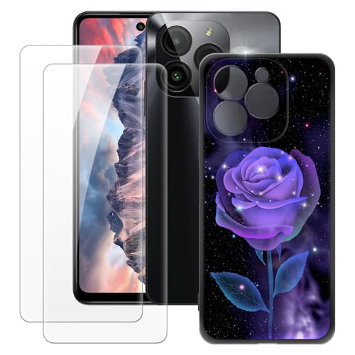 OAGELIM Schutzhülle für BLU G54 + 2 Displayschutzfolien aus gehärtetem Glas, ultradünn, stoßfest, weiches TPU-Silikon, für BLU Bold K10 (16,8 cm) Rose von OAGELIM