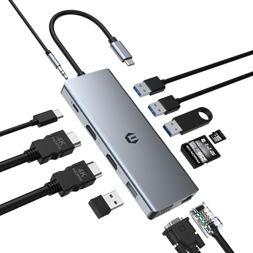 USB C Docking Station OBERSTER 12 in 1 USB C Hub inklusive 2 HDMI, VGA, 100W PD, 2 USB 3.0, 2 USB 2.0, Ethernet, SD/TF Kartenleser, Mic/Audio für Laptop von OBERSTER