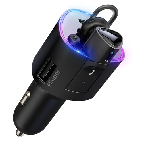 OBEST Transmitter Bluetooth Headset, 2 in 1 Autoladegerät Schnell Ladegerät, Kabellose Bluetooth-Kopfhörer mit Geräuschunterdrückung, Sprachsteuerung, Anrufannahme, LED Display, Schwarz von OBEST