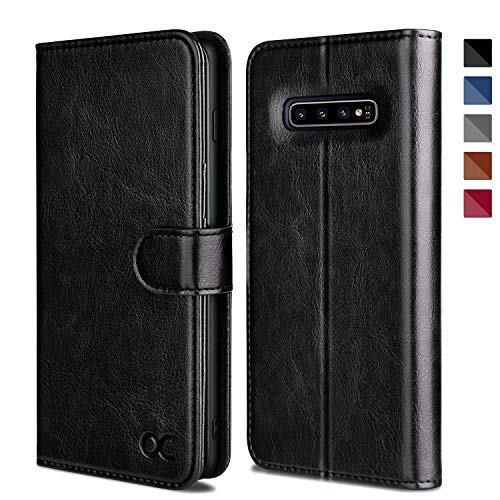 OCASE Galaxy S10 Hülle Handyhülle [Premium Leder] [Standfunktion] [Kartenfach] [Magnetverschluss] Schlanke Leder Brieftasche Hülle für Samsung Galaxy S10 Geräte Schwarz von OCASE