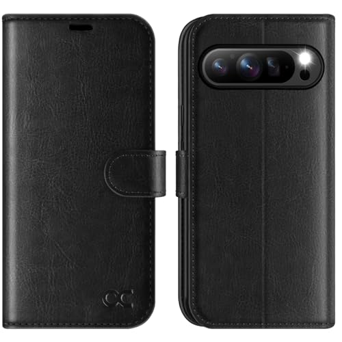 OCASE Kompatibel für Google Pixel 9 Hülle/Google Pixel 9 Pro Hülle [Standfunktion] [Kartenfach] [RFID-Sperrung Schützt] Handyhülle Lederhülle Klapphülle Kartenfach Flip Cover Leather Schwarz von OCASE