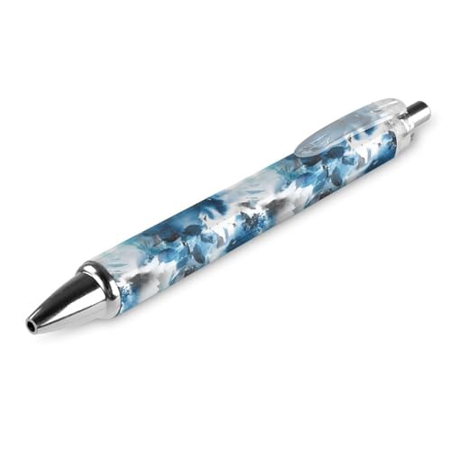 ODHHGDF Modischer Kugelschreiber, einziehbar, schwarz, 0,5 mm, blaue Batikfärbung, Aquarell, Blumen, schöne Schreibstifte für Männer und Frauen, Bürobedarf, 1 Stück von ODHHGDF