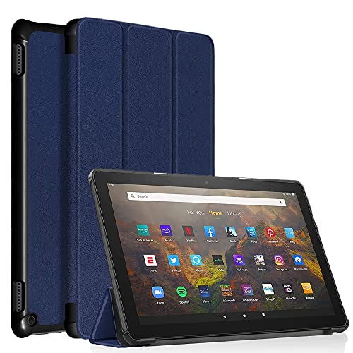 ODQQDO Fire HD 10 Tablet Hülle (11. Gen, 2021), Nicht für Sonlaryin Dreifach Faltbarer Vorderseite aus Leder und Weich TPU Rückseite für Fire HD 10 Kids Pro Tablet, Auto Schlaf/Aufwach(Navy Blue) von ODQQDO