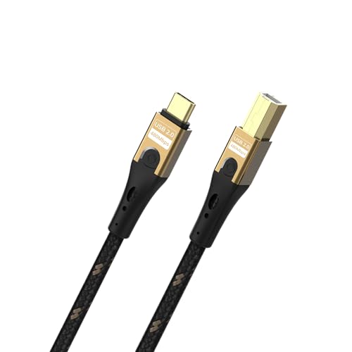 OEHLBACH USB Primus CB - USB Typ C auf Typ B Kabel - 480 Mbps Datenrate, hochwertiger Gewebemantel, HPOCC Innenleiter, effektive 3-fach Schirmung, schwarz/gold – 1 m von OEHLBACH