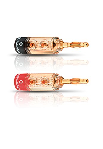 OEHLBACH XXL Fusion Banana - High-End Bananenstecker für Kabel bis 6mm² - Vollmetallstecker, rot/schwarz Kennzeichnung - 4 Stück -gold von OEHLBACH