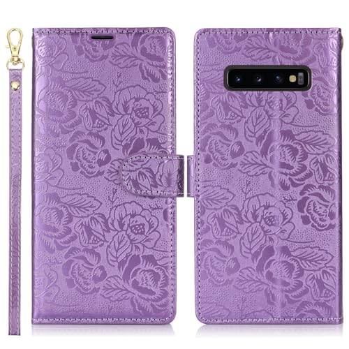 Filp Case-Telefonhalter Kompatibel mit Samsung Galaxy S10 Plus Wallet Case, PU-Leder-Magnetverschluss-Flip-Folio-Case mit Kartenhaltern, Ständer und Trageband, stoßfeste TPU-Innenschale(Purple) von OEJROSKJ