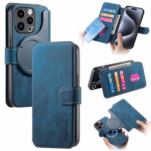 Filp Case-Telefonhalter Kompatibel mit iPhone 15 Pro Hülle Brieftasche mit Kartenhalter Compatible with Frauen Männer, PU-Leder Magnetverschluss Flip Wallet Handyhülle Magnetische Abnehmbare Handyhüll von OEJROSKJ