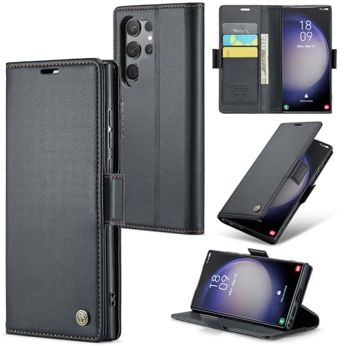 Filp Case-Telefonhalter Magnetische Slim-Fit-Hülle for Samsung Galaxy S23 Ultra mit Kartenhalter, RFID-blockierende Lederbrieftasche mit Magnetverschluss, langlebige, stoßfeste, kratzfeste Handyhülle von OEJROSKJ