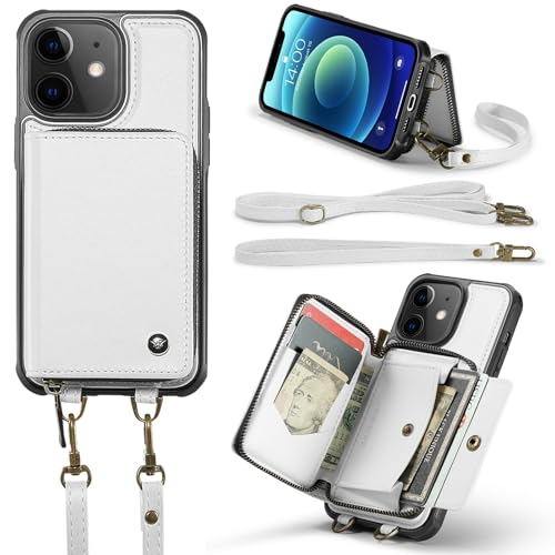 Handyhülle hinten For iPhone 11 Pro Wallet Case mit 【RFID-Blockierung】 Kartenhalter, magnetischer abnehmbarer Lederhülle, Wallet Case mit Ständer, stoßfeste Schutzhülle mit Handschlaufe(Pearly White) von OEJROSKJ