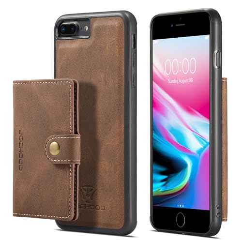 Handyhülle hinten Kompatibel mit iPhone 8 Plus-Hülle im Wallet-Stil mit Kreditkartenhalter, abnehmbare magnetische Lederhülle, stoßfeste Schutzhülle mit Ständer Compatible with iPhone 8 Plus mit kabel von OEJROSKJ