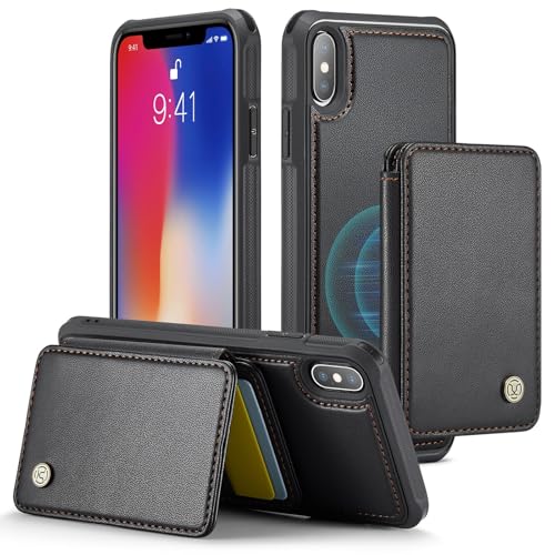 Handyhülle hinten Kompatibel mit iPhone XS-Schutzhülle mit Kreditkartenhalter, magnetischer 2-in-1-Schutzhülle aus TPU-Leder mit abnehmbarem Brieftaschenständer, doppeltem Magnetverschluss und langleb von OEJROSKJ