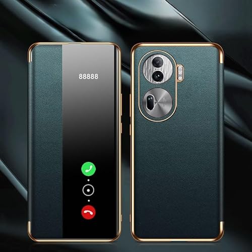 Handyhülle hinten Magnetische Hülle kompatibel mit Oppo Reno 11 Pro, klares Sichtfenster, luxuriöser schmaler Spiegel Compatible with Reno 11 Pro Hülle, stoßfeste Klappschutzhülle aus Leder Compatible von OEJROSKJ