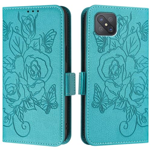 OEJROSKJ Filp Case-Telefonhalter Kompatibel mit Oppo A92S 5G Hülle, Brieftaschen-Hülle, schlankes PU-Leder-Handy-Flip-Folio-Gehäuse, stoßfeste Schutzhülle mit Kartenhaltern + Handschlaufe(Light Blue) von OEJROSKJ