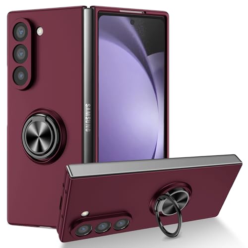 OEJROSKJ Filp Case-Telefonhalter Kompatibel mit Samsung Galaxy Z Fold 6 Hülle mit drehbarem Ringständer, schlanke, stoßfeste Hartschale, Ganzkörper-Schutzhülle for Samsung Galaxy Z Fold 6(Wine) von OEJROSKJ