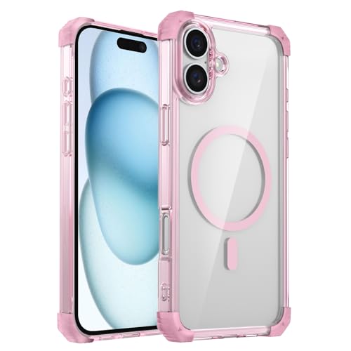 OEJROSKJ Handy-Rückschale, kompatibel mit iPhone 16 Plus, magnetische Hülle, kristallklar, vergilbt nicht, erhöhter Kamerarahmen, stoßfest, schlank, megnetisch, für iPhone 16 Plus, Rosa von OEJROSKJ