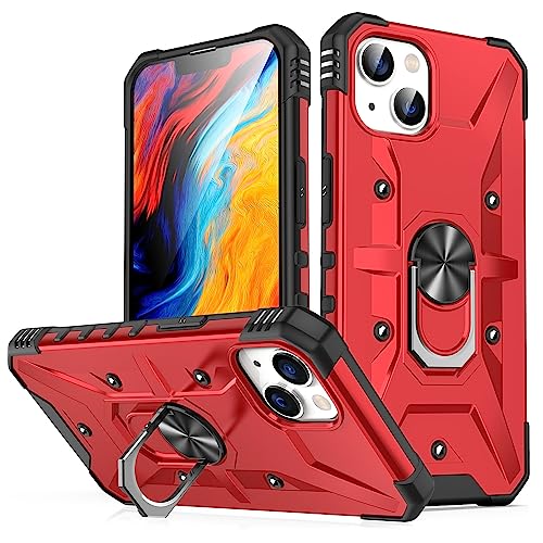 OEJROSKJ Handyhülle hinten Kompatibel mit iPhone 13 Hülle, drehbarer Ringständer, stoßfester Schutz, robuste Schutzhülle Compatible with iPhone 13(Red) von OEJROSKJ