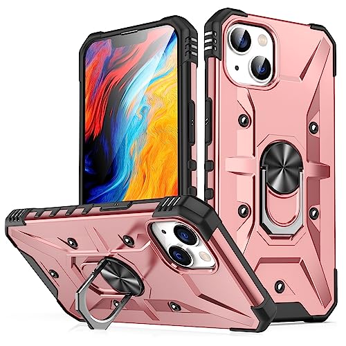 OEJROSKJ Handyhülle hinten Kompatibel mit iPhone 13 Hülle, drehbarer Ringständer, stoßfester Schutz, robuste Schutzhülle Compatible with iPhone 13(Rose Gold) von OEJROSKJ