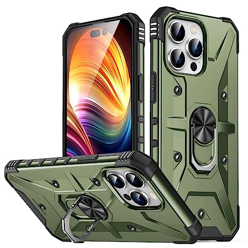 OEJROSKJ Handyhülle hinten Kompatibel mit iPhone 15 Pro Hülle, drehbarer Ringständer, stoßfester Schutz, robuste Schutzhülle Compatible with iPhone 15 Pro(Army Green) von OEJROSKJ