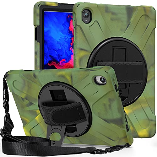 Tablet PC Tasche, Hülle DREI-in-One-Shatter-resistenter Fall Compatible with Lenovo P11 TB-J606F, fällige, stoßfeste Tablettenabdeckung, 360-Grad rotierende Multifunktions-Griffhalterung(Camouflage) von OEJROSKJ