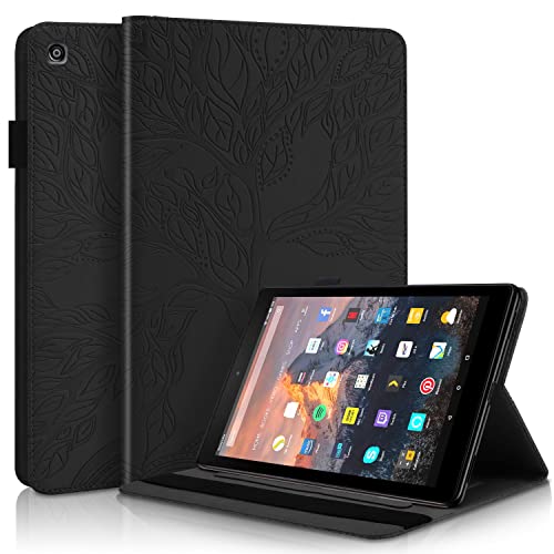 OEJROSKJ Tablet PC Tasche, Hülle Kompatibel mit Fire HD10 2019/2017 PU Leder Hülle Flip Wallet Schutzhülle Baum des Lebens Tablet Hülle Kartensteckplatz Tablet PC Cover (Schwarz) von OEJROSKJ