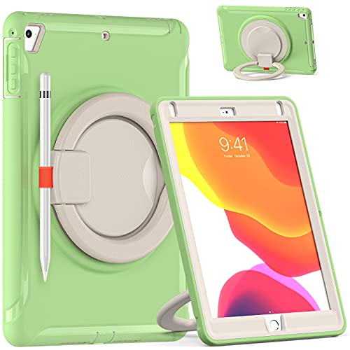 Tablet PC Tasche, Hülle Kinderabdeckung Compatible with iPad 9.7 2017/2018 / Air2 / Pro - rotierender Stoßdämpfergriff mit stehendes kindersicheres Gehäuse, robuster Schwerlasttablet-Fall(MATCHA GREEN von OEJROSKJ