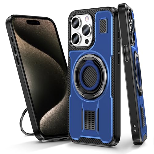 OEJROSKJ Handyhülle hinten Kompatibel mit iPhone 15 Pro Hülle, mit drehbarem Ringständer, stoßfester Schutz, robuste Handyhülle, robuste Ganzkörper-Schutzhülle Compatible with iPhone 15 Pro(Blue) von OEJROSKJ