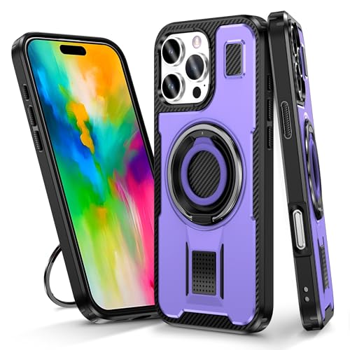 OEJROSKJ Handyhülle hinten Kompatibel mit iPhone 16 Pro Max Hülle, mit drehbarem Ringständer, stoßfester Schutz, robuste Schutzhülle Compatible with iPhone 16 Pro Max(Purple) von OEJROSKJ