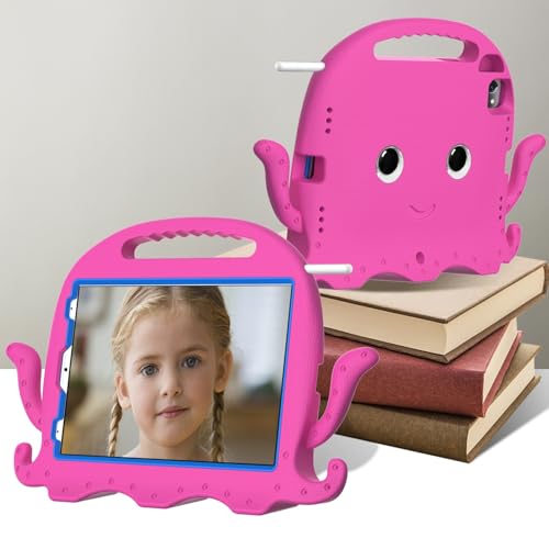 Tablet PC Tasche, Hülle Kinderhülle kompatibel mit iPad Air 11 Zoll 2024 mit Griff-Stoßfänger | Schützende, kindersichere Tablet-Hülle mit Ständer, Eva, stoßfest, leicht, sturzsicher(Rose red) von OEJROSKJ