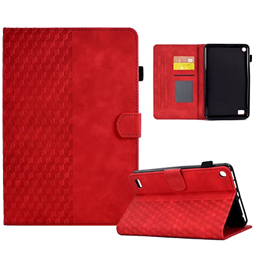 Tablet PC Tasche, Hülle Premium-Lederhülle Compatible with Kindle Fire 7 Hülle 2019/2017/2015 (9./7./5. Generation) Tablet, Smart Magnetic Flip Fold Stand Case Schutzhülle mit Auto Wake Sleep(Red) von OEJROSKJ