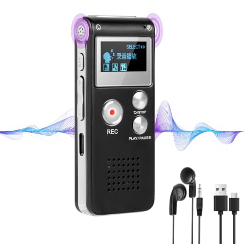 OFFCUP 64GB Diktiergerät, Digitales Diktiergerät mit Rauschunterdrückung, 1536kbps hohe Aufnahmegerät, MP3 Voice Recorder, USB-C Voice Recorder mit Passwort für Interviews Klassen Meeting von OFFCUP