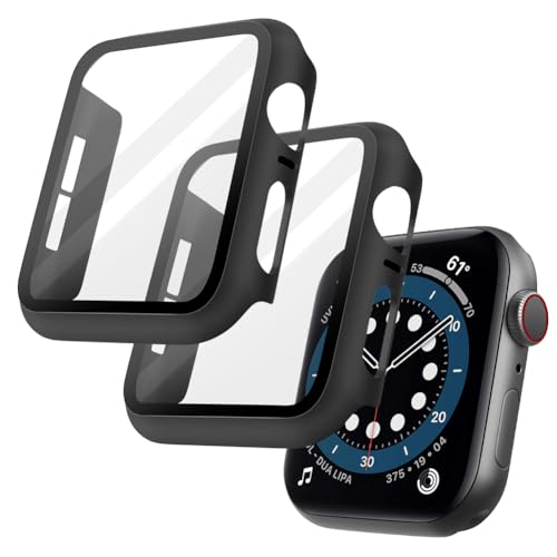 OFFCUP Hülle mit Displayschutz, 2 Stück Rundum Schutzhülle für Apple Watch Series 6 / Series 5 / Series 4 40mm, Ultradünne Gehäuse PC Schutz Case Eingebaut Kratzfest Hartglas Schutzfolie (Schwar) von OFFCUP