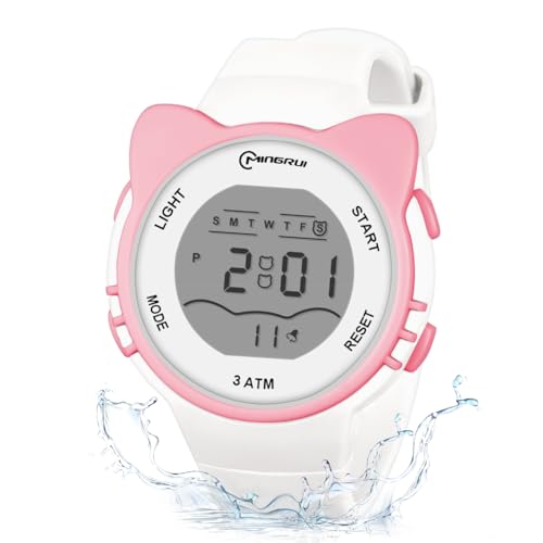 OFFCUP Kinderuhr, Wasserdicht Digital Armbanduhr Kinder, Digitaluhr Kinder mit Katzenmotiv Silikon Armband Sports Outdoor, Digital Uhren für Kindermit Wecker Datum Stoppuhr Led Lichter -Weiß von OFFCUP