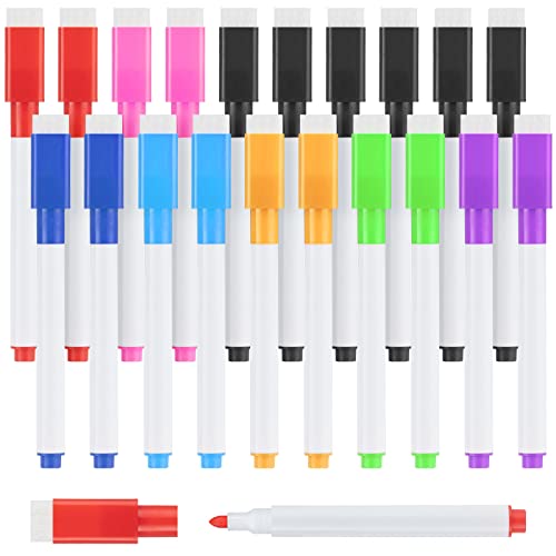 OFFCUP Trocken Abwischbar Stift mit Radierer, 20pcs Whiteboard Marker Magnetisch, Whiteboard-Marker mit feine Spitze, Bunt 3 in 1 Folienstift Trocken abwischbare Marker für Fenster, Glas, Tafel von OFFCUP