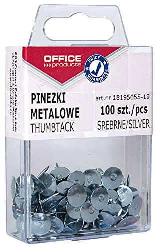 OFFICE PRODUCTS 18195055-19 Metallene Reißnägel Rund / 100 Stück/silbern/in der Packung/ 100 Stück in Hängebox/für Büro oder DIY/Reißzwecken von OFFICER PRODUCTS